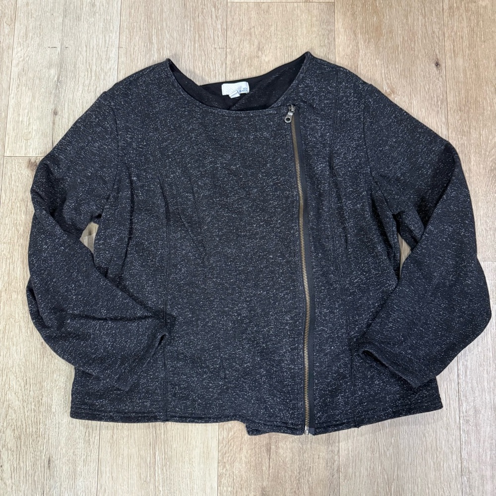 14th & Union Black Heather Asymmetrical Zip Blazer